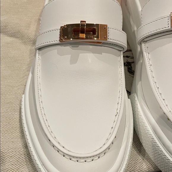 Hermes White Leather Women's Sneakers with Gold Accent - Picture 5 of 11